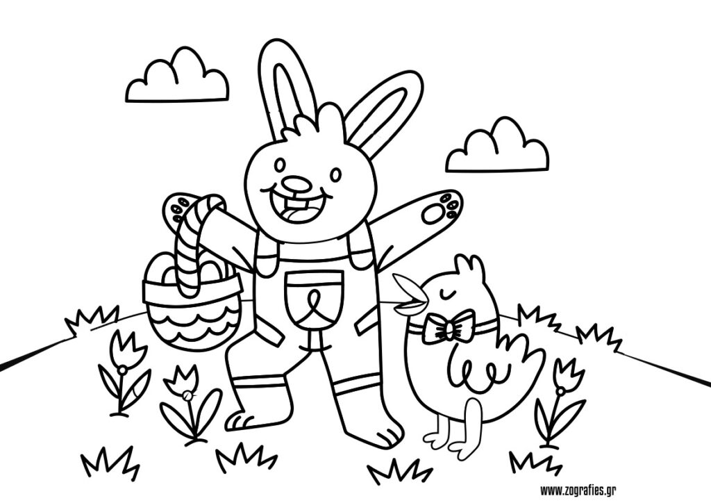 λαγουδάκι με καλάθι ζωγραφιά