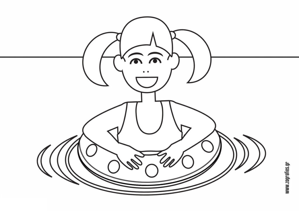 κορίτσι με σωσίβιο, ζωγραφιά, μπάνιο, καλοκαίρι